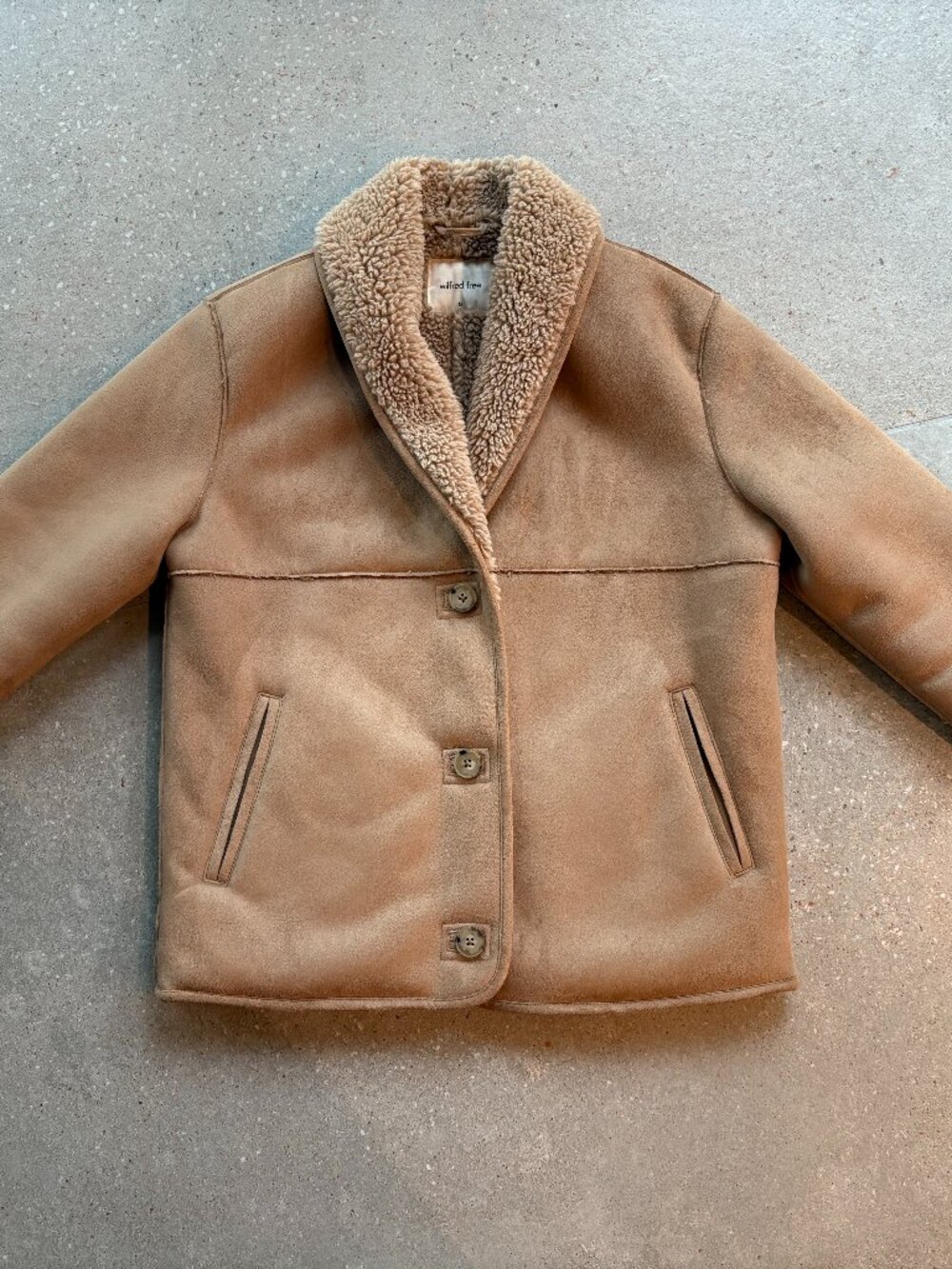 Aritzia Wilfred Stallion Jacket Vegan Suede Fleece Lined Gold Camel XS